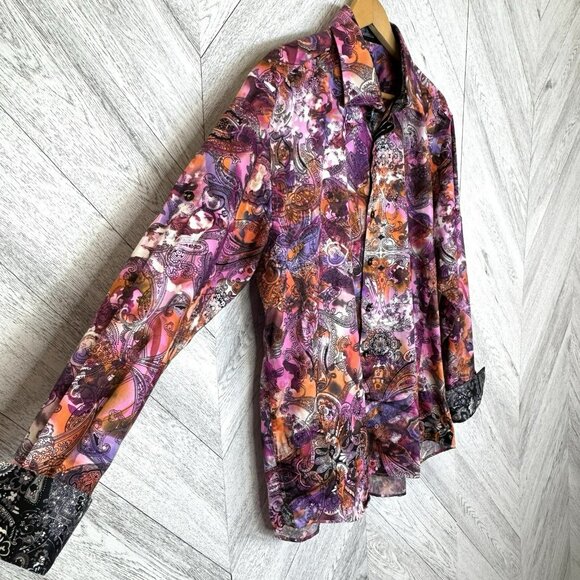 Au Noir Long Sleeve Shirt Paisley Allover Print Mens Size 2XL (6) Flip Cuff - Picture 2 of 5